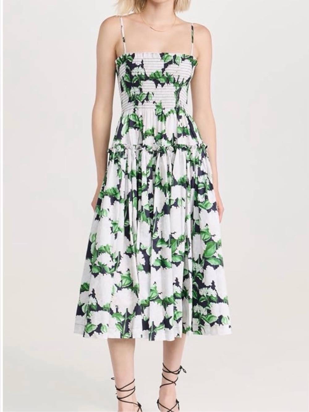 Hill House Nap Dress Floral Seraphina Smocked Midi Night Bloom Hydrangea Size S